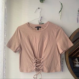 Forever 21 Coral lace up front crop top